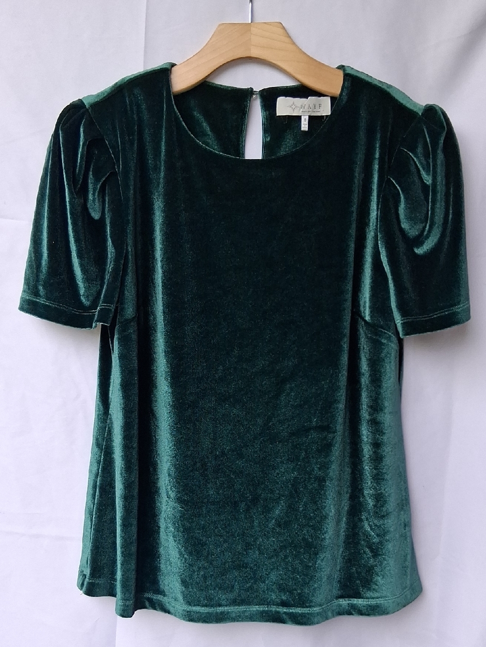 Wayf Emerald Green Velvet Puff Sleeve Top S